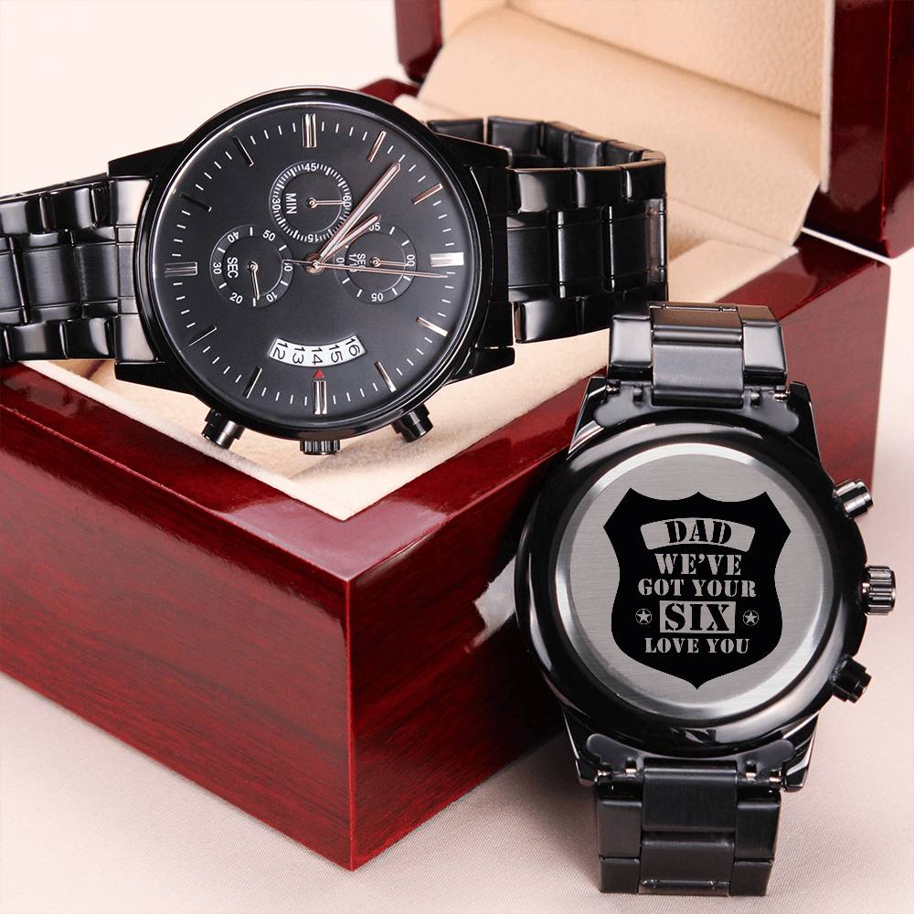 Men's Engraved Stainless Steel Chronograph Watch - Charcoal Black