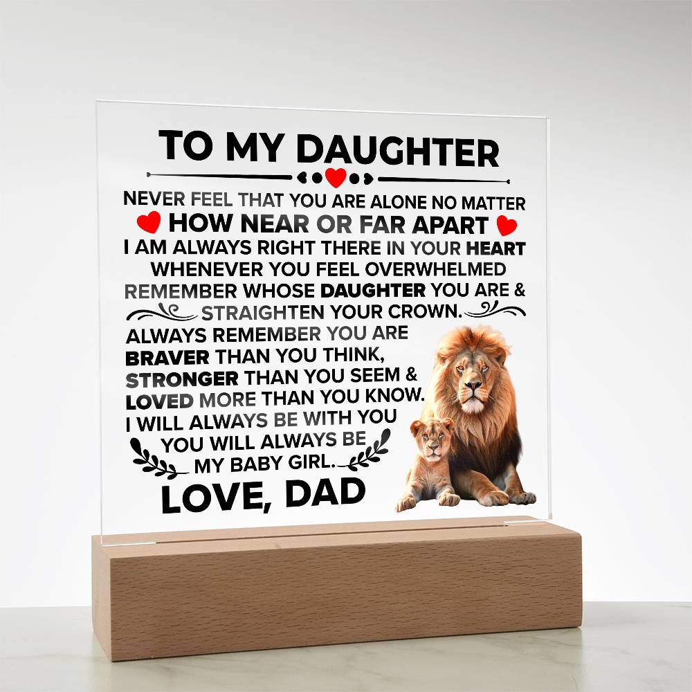Square Acrylic Plaque To My Daughter - 6.5" Decorative Gift