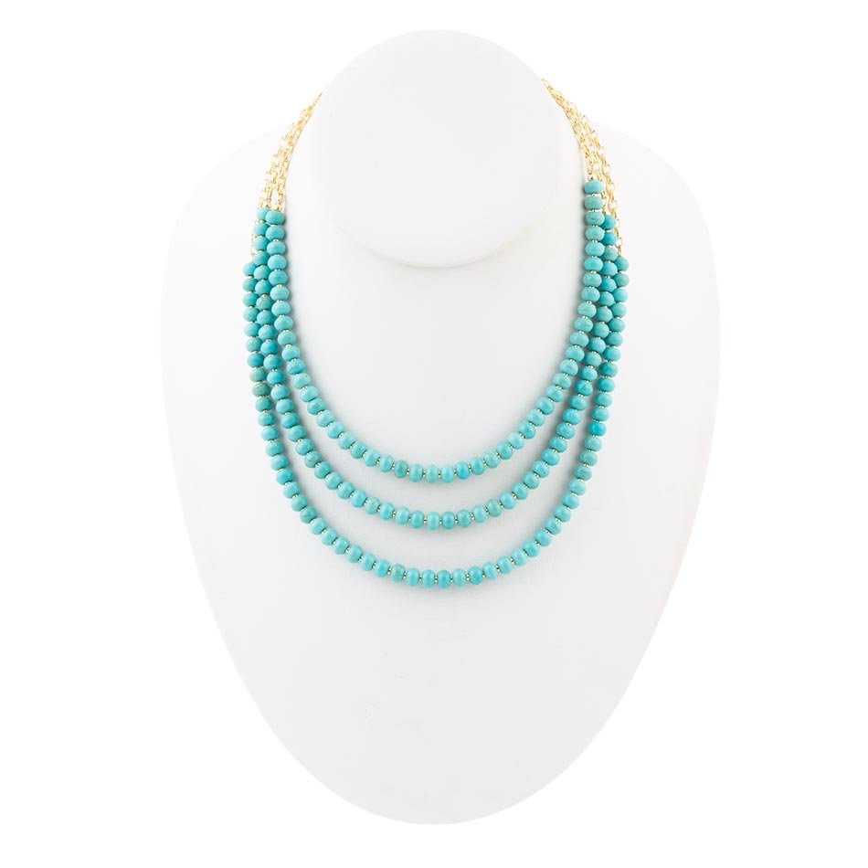Blue Turquoise Magnesite Golden Necklace Barse Jewelry