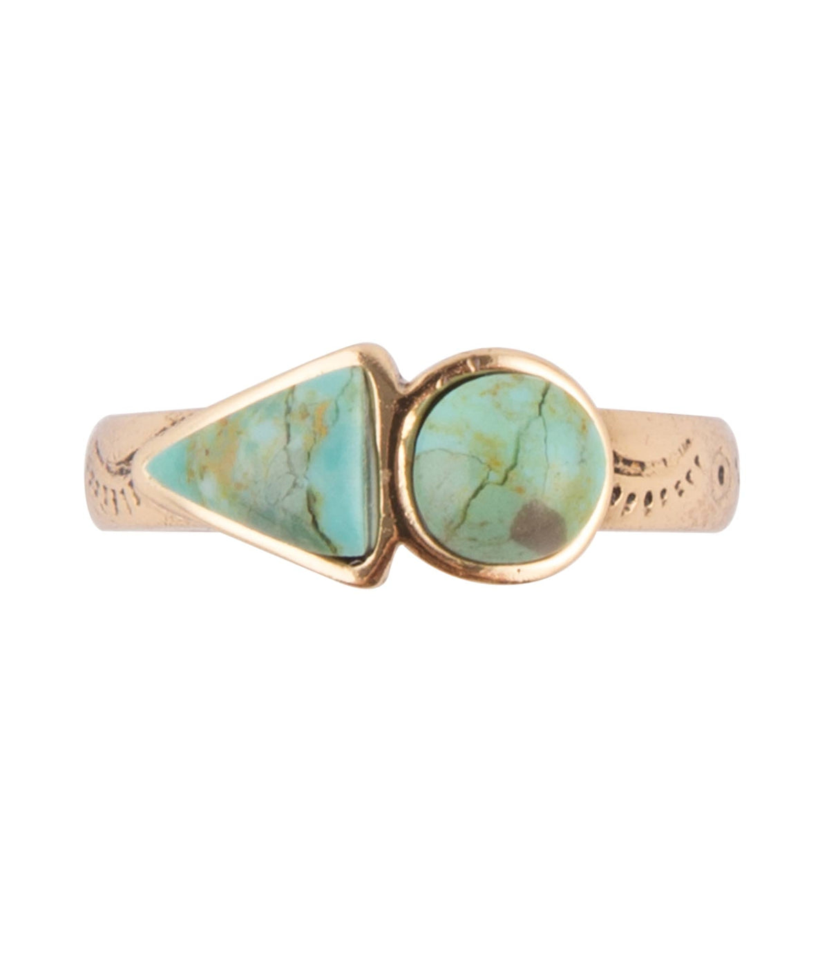 Blue Turquoise Shape Golden Bronze Ring Barse Jewelry