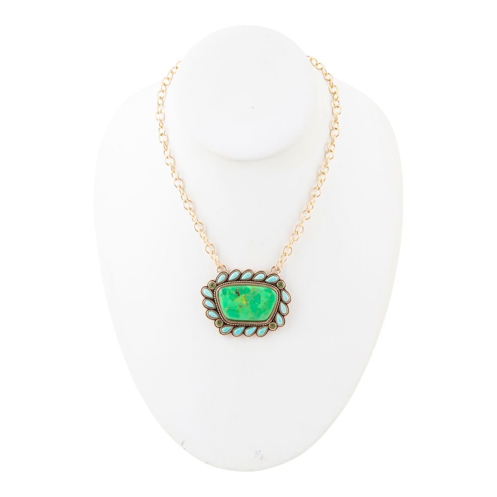 Legacy Lime Green and Blue Turquoise Golden Pendant Necklace Barse Jewelry
