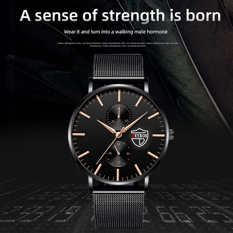 Black 3Bar Watch Men Women'S Watches Ladies Watch With Crystals  Fashion Stainless Steel Band Comfortable Wristwatch Stevvex