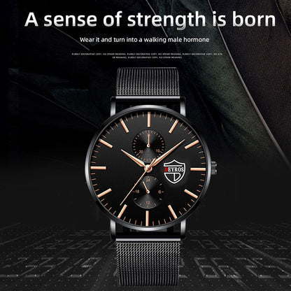 Black 3Bar Watch Men Women'S Watches Ladies Watch With Crystals  Fashion Stainless Steel Band Comfortable Wristwatch Stevvex
