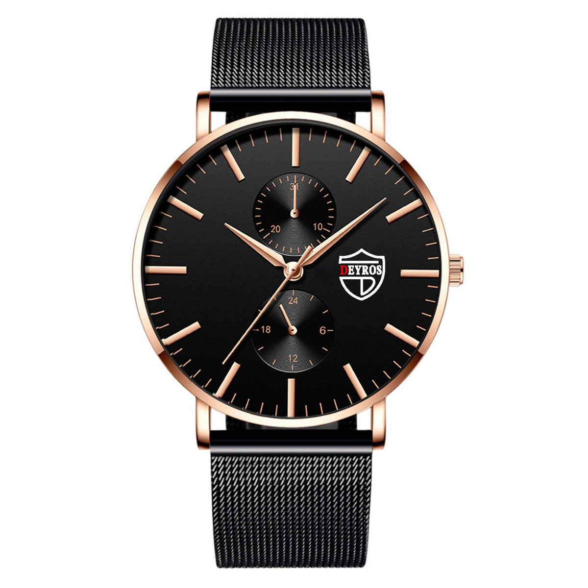 Black 3Bar Watch Men Women'S Watches Ladies Watch With Crystals  Fashion Stainless Steel Band Comfortable Wristwatch Stevvex