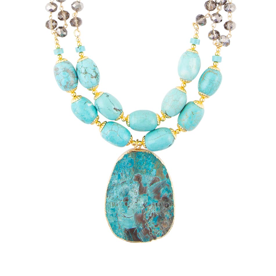 Baron Blue Turquoise Magnesite Pendant Statement Necklace Barse Jewelry