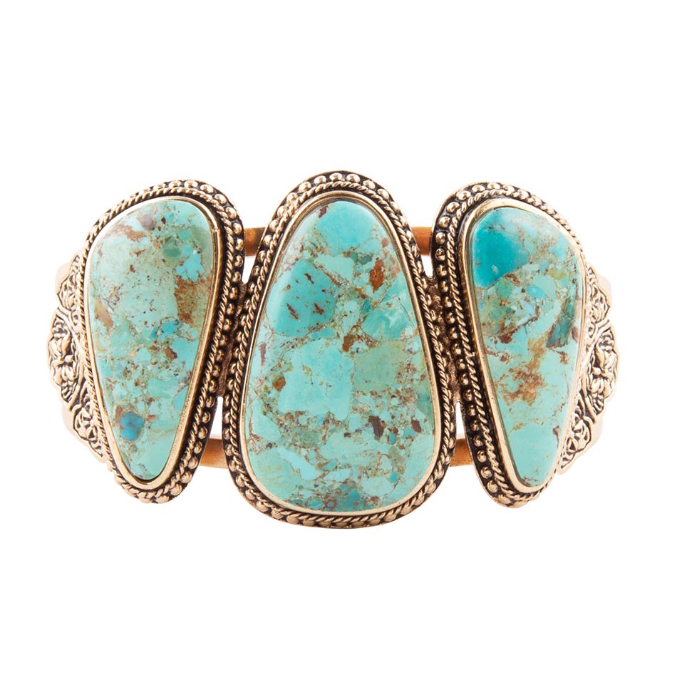 Trio Blue Turquoise Golden Cuff Bracelet Barse Jewelry