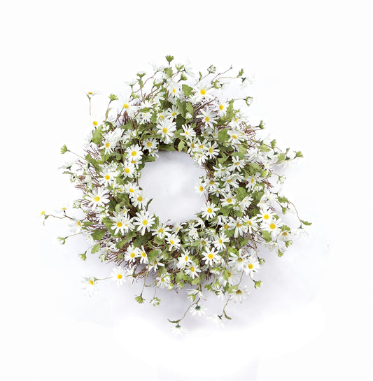 White Daisy Floral Wreath 23"D