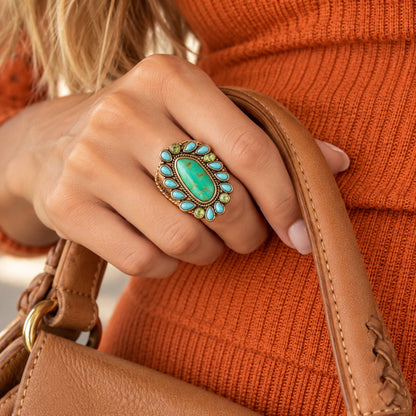 Legacy Lime Green and Blue Turquoise Golden Statement Ring Barse Jewelry
