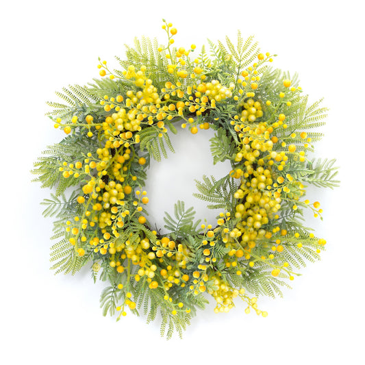 FERN AND MIMOSA WREATH 27”D