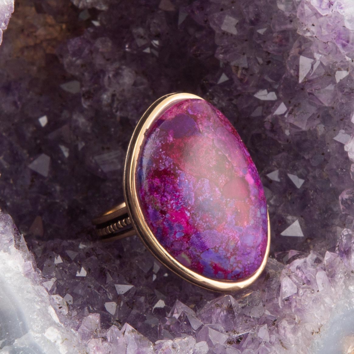 Aruba Purple Turquoise Golden Statement Ring Barse Jewelry