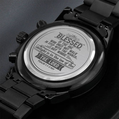 Engraved Men's Chronograph Watch - Stainless Steel Copper Dial