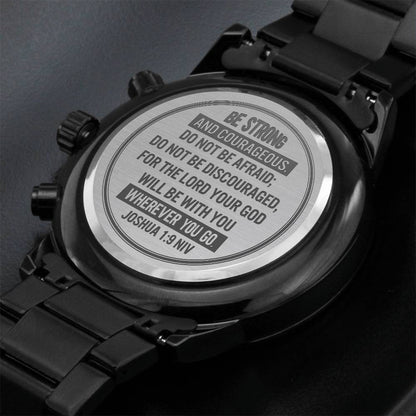 Men's Engraved Chronograph Watch - Stainless Steel Copper Dial