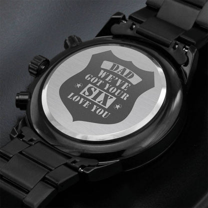 Men's Engraved Stainless Steel Chronograph Watch - Charcoal Black