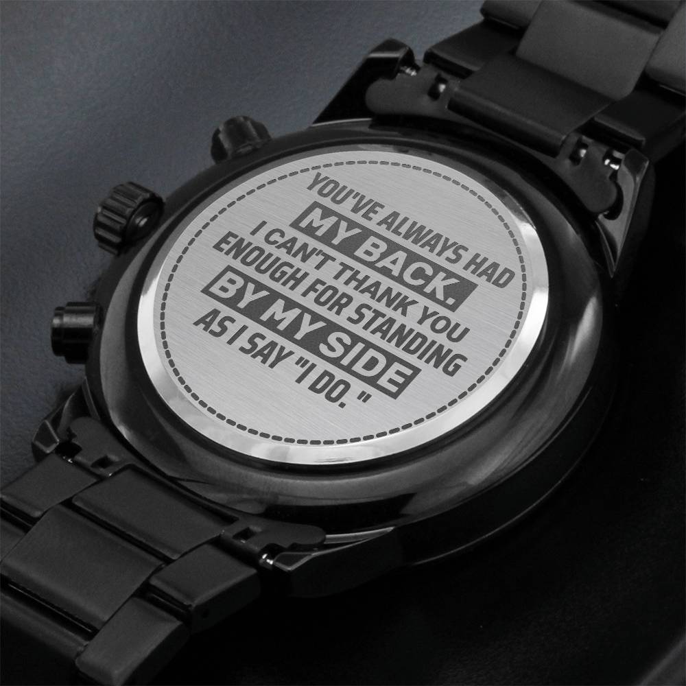 Engraved Black Chronograph Watch - Stainless Steel with Copper Dial