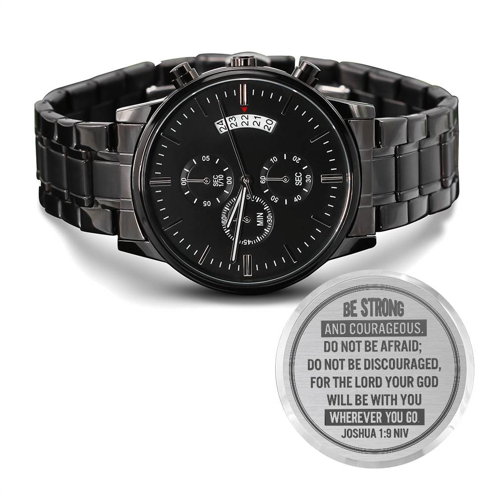 Men's Engraved Chronograph Watch - Stainless Steel Copper Dial