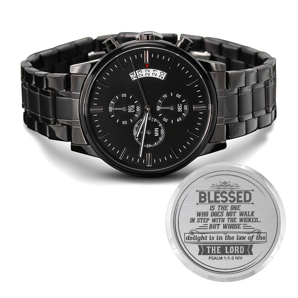 Engraved Men's Chronograph Watch - Stainless Steel Copper Dial
