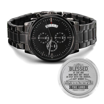 Engraved Men's Chronograph Watch - Stainless Steel Copper Dial
