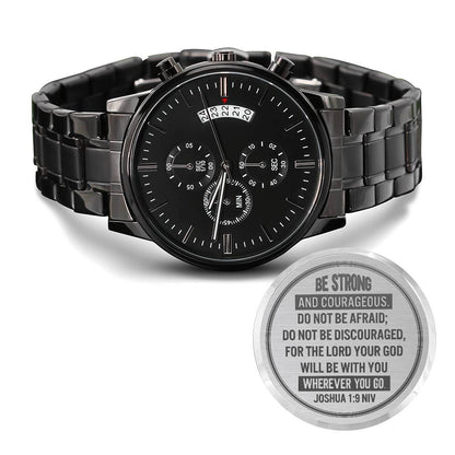 Men's Engraved Chronograph Watch - Stainless Steel Copper Dial