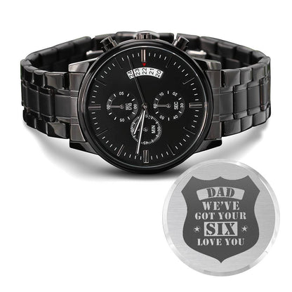 Men's Engraved Stainless Steel Chronograph Watch - Charcoal Black