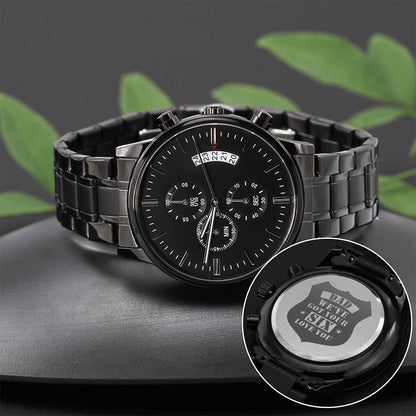 Men's Engraved Stainless Steel Chronograph Watch - Charcoal Black