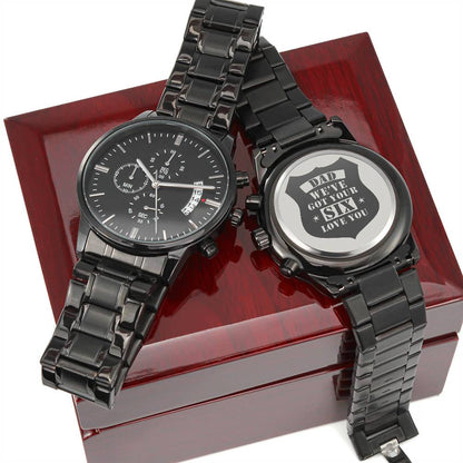 Men's Engraved Stainless Steel Chronograph Watch - Charcoal Black