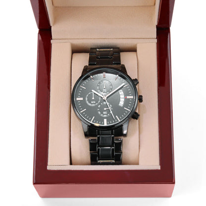 Engraved Black Chronograph Watch - Stainless Steel Copper Dial