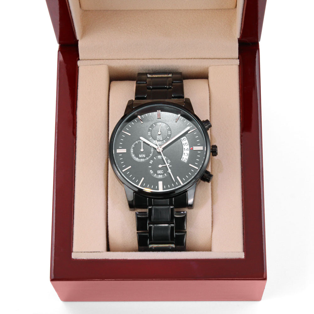Men's Engraved Stainless Steel Chronograph Watch - Charcoal Black