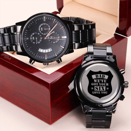 Men's Engraved Stainless Steel Chronograph Watch - Charcoal Black