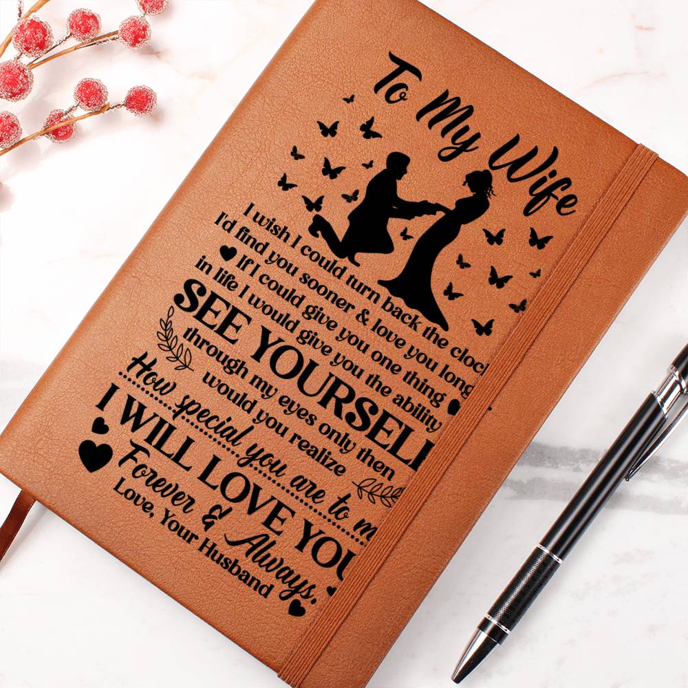 Graphic Leather Journal - Vegan Leather Notebook 5.8" x 8.5"