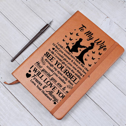 Graphic Leather Journal - Vegan Leather Notebook 5.8" x 8.5"