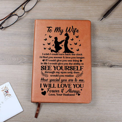 Graphic Leather Journal - Vegan Leather Notebook 5.8" x 8.5"