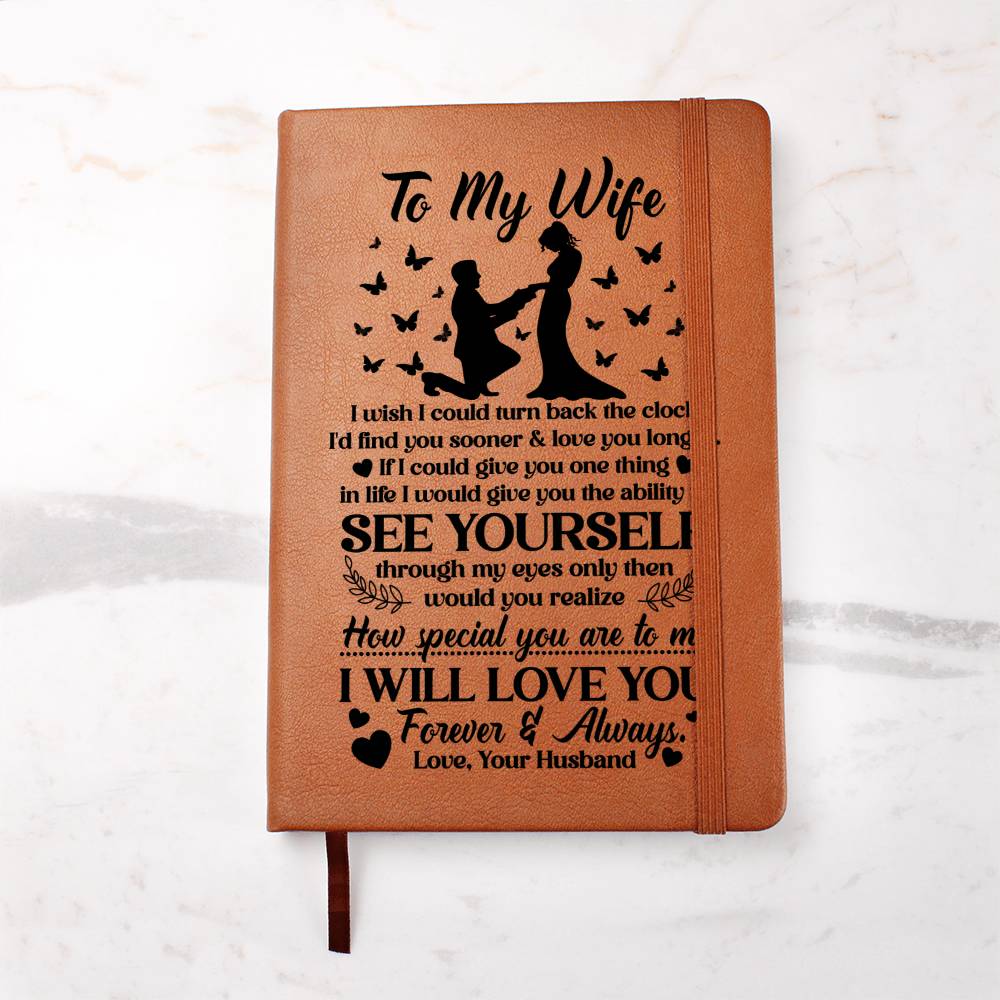 Graphic Leather Journal - Vegan Leather Notebook 5.8" x 8.5"