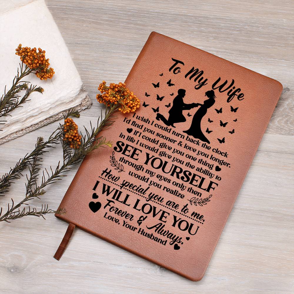 Graphic Leather Journal - Vegan Leather Notebook 5.8" x 8.5"