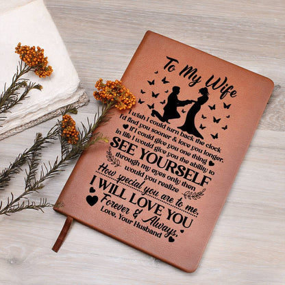 Graphic Leather Journal - Vegan Leather Notebook 5.8" x 8.5"