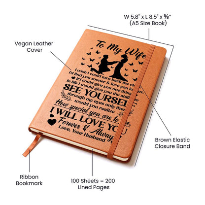 Graphic Leather Journal - Vegan Leather Notebook 5.8" x 8.5"