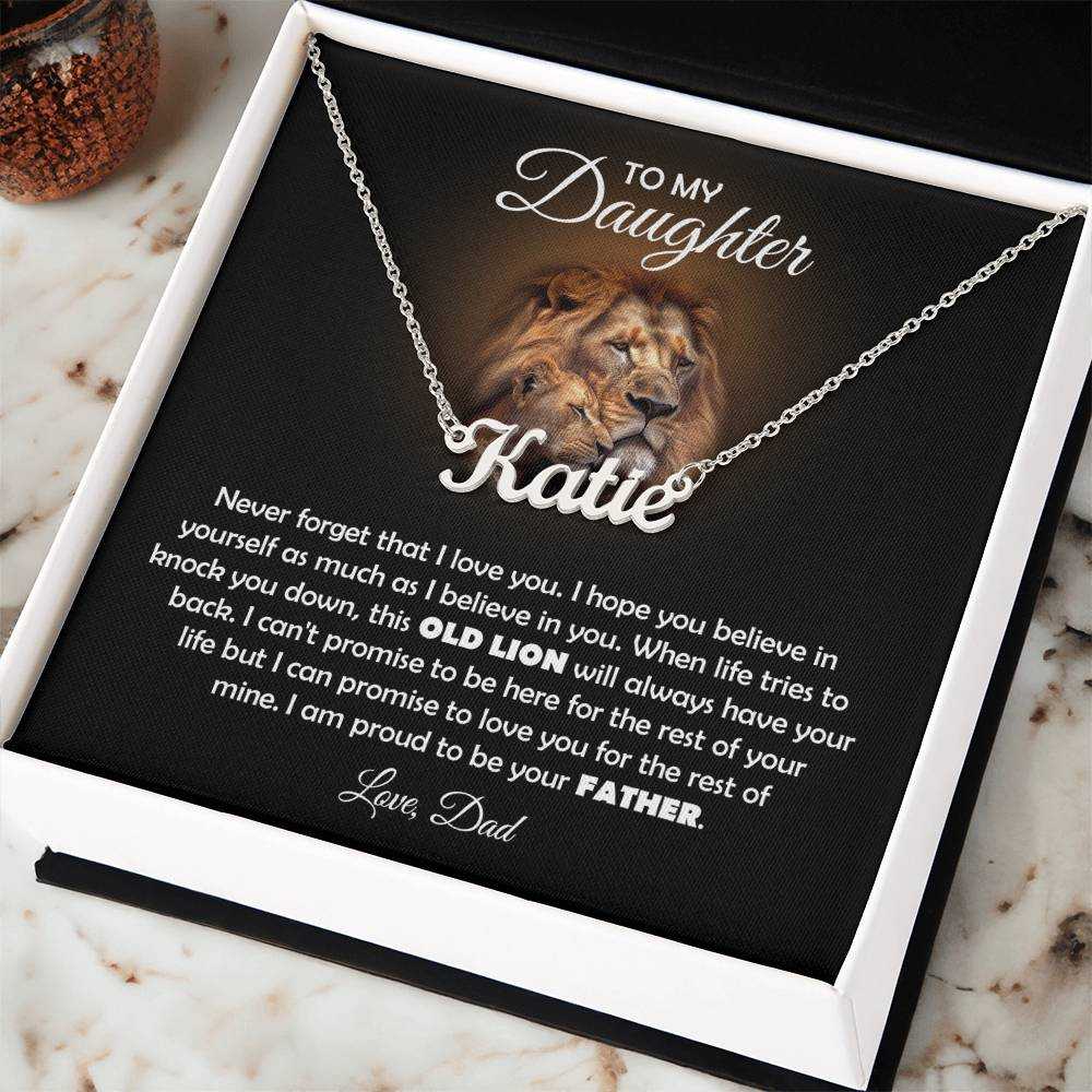 TO MY DAUGHTER OLD LION NAME NECKLACE GIFT SET