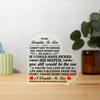 TO MY DAUGHTER IN LAW HONOR HEART ACRYLIC PLAQUE
