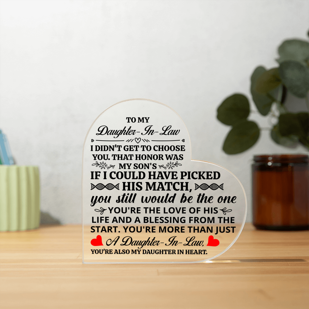 TO MY DAUGHTER IN LAW HONOR HEART ACRYLIC PLAQUE
