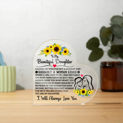 To My Daughter Printed Heart-Shaped Acrylic Plaque 4.9"