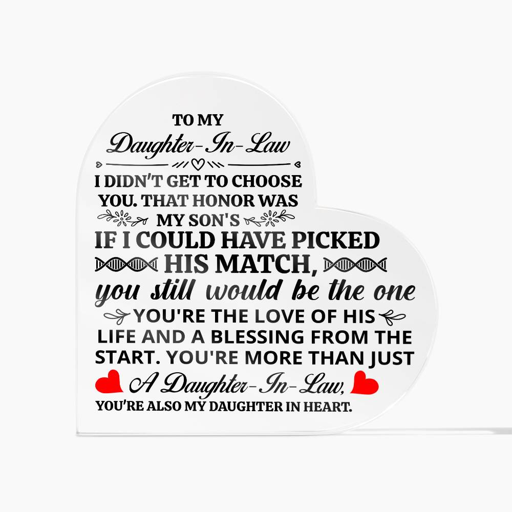 Heart Shaped Acrylic Plaque - 4.9" Printed Gift for Daughter-in-Law