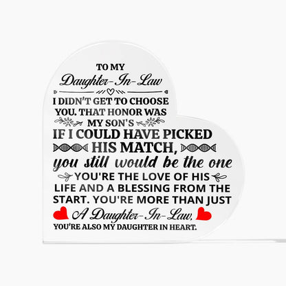Heart Shaped Acrylic Plaque - 4.9" Printed Gift for Daughter-in-Law