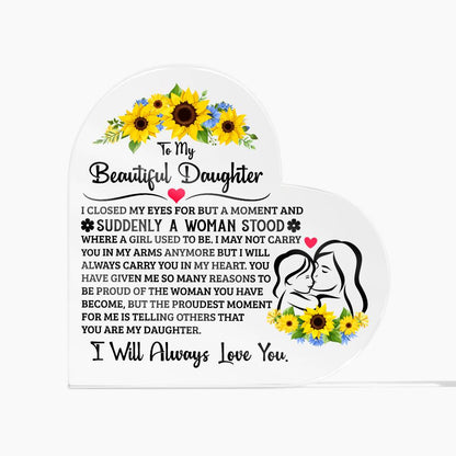 To My Daughter Printed Heart-Shaped Acrylic Plaque 4.9"