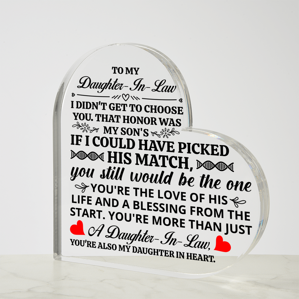 TO MY DAUGHTER IN LAW HONOR HEART ACRYLIC PLAQUE