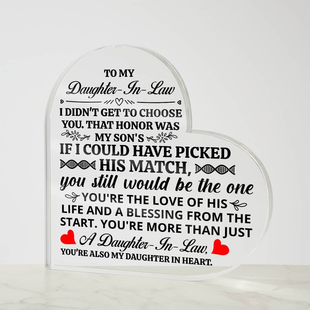Heart Shaped Acrylic Plaque - 4.9" Printed Gift for Daughter-in-Law