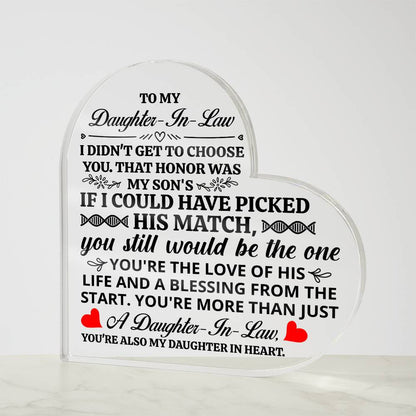 Heart Shaped Acrylic Plaque - 4.9" Printed Gift for Daughter-in-Law