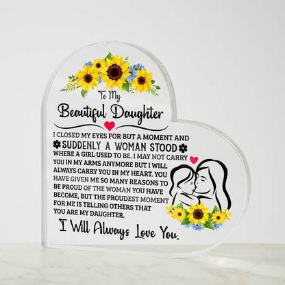 To My Daughter Printed Heart-Shaped Acrylic Plaque 4.9"