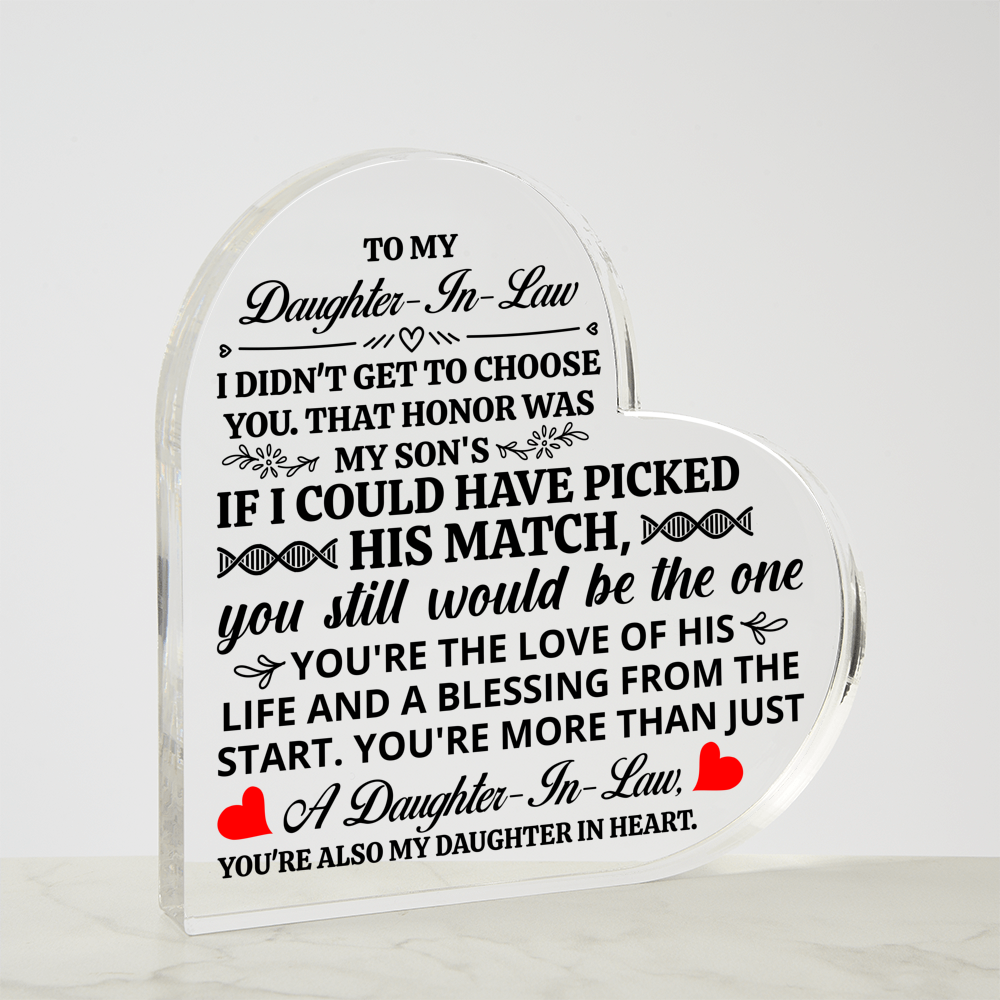 TO MY DAUGHTER IN LAW HONOR HEART ACRYLIC PLAQUE
