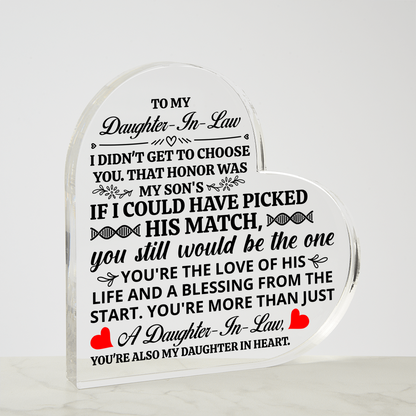 Heart Shaped Acrylic Plaque - 4.9" Printed Gift for Daughter-in-Law