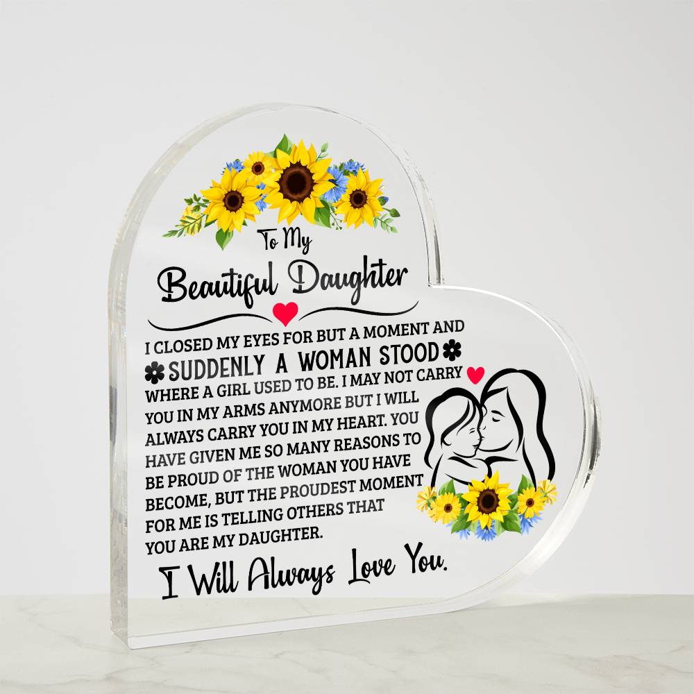 To My Daughter Printed Heart-Shaped Acrylic Plaque 4.9"