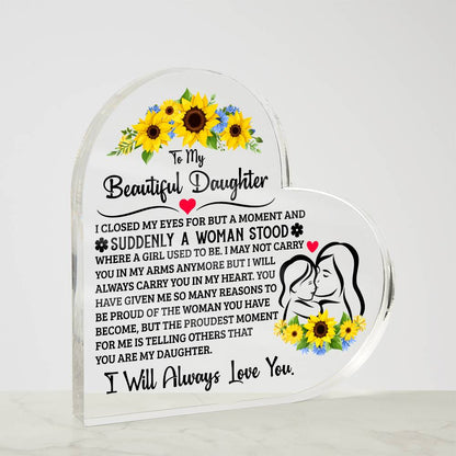 To My Daughter Printed Heart-Shaped Acrylic Plaque 4.9"